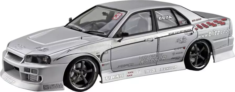 Aoshima Bunka Kyozaisha The Tuned Car Series Nissan URAS 2002 D1Spec Replica ER34 Skyline Пластиковая модель 1/24 № 20 01 (Машина)