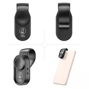 APEXEL APLMS001 Мини-портативный микроскоп для смартфона, 100-кратное увеличение, встроенная светодиодная подсветка с чёрный