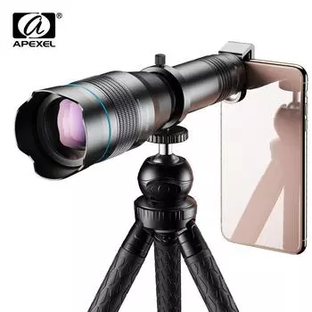 APEXEL Дополнительный металлический телескоп HD 60X, телеобъектив, монокулярный мобильный объектив + выдвижной штатив для IPhone, Huawei, все смартфоны