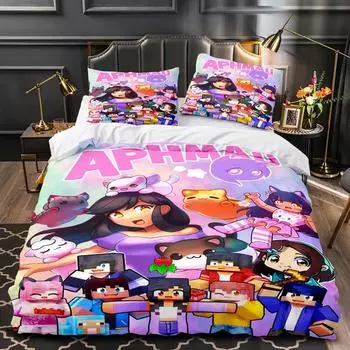 APHMAU Комплект постельного белья Single Twin Full Queen King Size Kawaii Aphmau Комплект постельного белья Aldult Kid Bedroom Duvetcover Sets 3D Print 035 EU single(135x200cm)