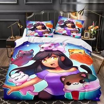 Aphmau Постельный комплект Twin Full Queen King Size Game Aphmau Постельный комплект Детская спальня Пододеяльник Комплекты 2/3 шт. Постельное белье EU single(135x200cm)