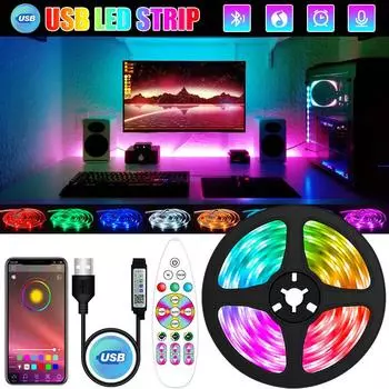 APP 5050 RGB Bluetooth Led Bar Light 1M-30M DC 5V USB Led Bar TV Подсветка Украшение комнаты Светодиодная лента Диод Гибкая неоновая лампа для спальни 3K controller 0.2M