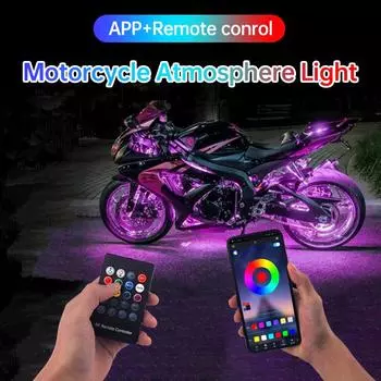 APP LED мотоцикл автомобиль атмосфера ног свет пульт дистанционного управления гибкий водонепроницаемый звук 12V мото декоративная лампа окружающего освещения полоса