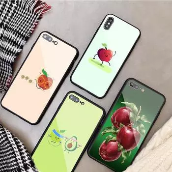 Apple fruit Tempered Glass Phone Case For iphone 12 11 Pro Max 5 6 7 8 PLUS X XS XR XSMax Shell 12Pro Cover Shell iPhone 5 5S SE