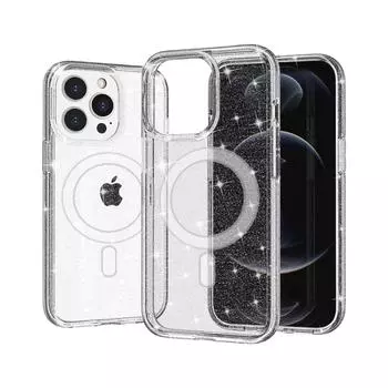 Applicable To Apple IPhone 15 Mobile Phone Case, Transparent Glitter 14promax Magnetic Attraction, Anti-drop Hard iphone15