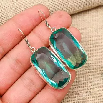 Aqua Apatite Gemstone Handmade 925 Solid Sterling Silver Gift For Wedding Jewelry Earring