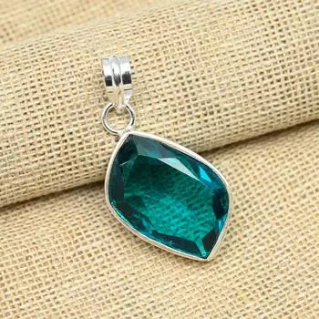 Aqua Apatite Gemstone Solid 925 Sterling Silver Antique Jewelry Подвеска ручной работы 1.77 Inches синий