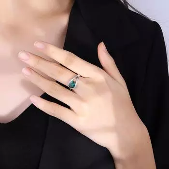 Aquamarine Water Drop Pear-Shaped Topaz Ring Women s New Fashion Treasure Ring Index Finger Ring
