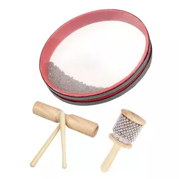 Archnote Cabasa Percussion Shaker Wood Block Musical Instrument Tambourine Wave Sound Ocean Drum Percussion Instrument Set 3 Pieces