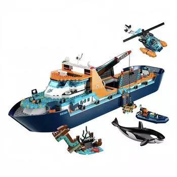 Arctic Explorer Ship Building Block Toys Плавающая лодка Вертолет Подводная лодка Косатка Кирпичи Подарки для мальчиков и девочек