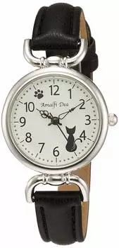 [Arias] Analog Amalfidia Waterproof Leather Strap Cat White Dial WW20022A-156 Women s Black