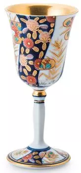 Arita Ware Shobido Main Store Dyed Nishiki Twisted Grass Flower Pattern Wine Cup (Large) S-3382