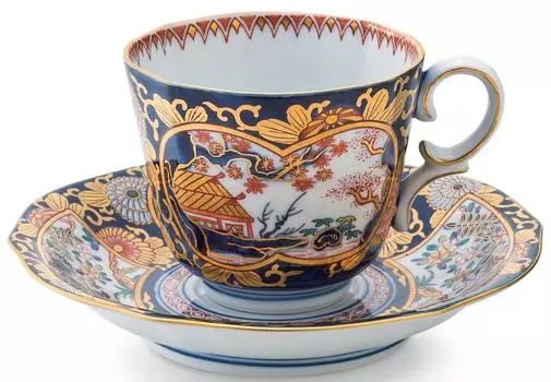 Arita Ware Shobido Main Store Rinpa Style Coffee Bowl and Dish Ko-Imari S-3061