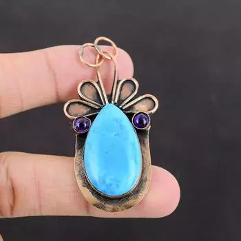 Arizona Turquoise Pendant African Amethyst Pendant Copper Pendant Handmade Best Design Pendant Gemstone Copper Jewelry Women s Special Gift