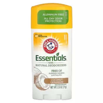 Arm & Hammer, Essentials, дезодорант с натуральными дезодорантами, кокос и герань, 2,5 унции (71 г)