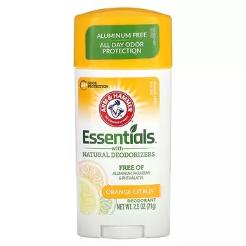 Arm & Hammer, Essentials, дезодорант с натуральными дезодорантами, апельсиновый цитрус, 2,5 унции (71 г)