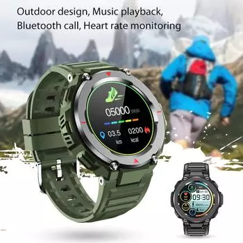 Армейские умные часы для мужчин, Bluetooth-вызов, офлайн-музыка, спорт, монитор сердечного ритма, IP67, водонепроницаемые умные часы, 400 мАч зелёный