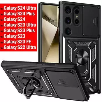 Armor Funda для Samsung Galaxy S24 Ultra S23 FE S22 Plus S21 S20 Case Slide Camera Protective Cover Capa для Galaxy S24 Ultra Case For Galaxy S24 Ultra чёрный
