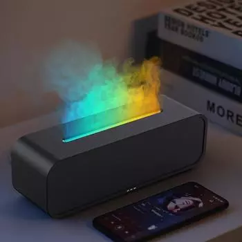 Ароматический диффузор Flame Dynamic с пультом дистанционного управления USB, ароматерапевтический диффузор эфирных масел с синхронизированной с музыкой ночной сменой цветов чёрный