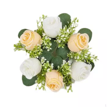 Artificial Floral Candle Ring Faux Flower Tea Light Table Champagne