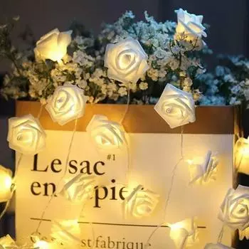 Artificial Flower Festival Lantern String 6M 40LED Atmosphere Decorative Lamp Birthday Red Rose