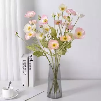 Artificial Flowers Fake Poppy Silk Flowers Long Stem Housewarming Garden Table Wedding DIY Party Wedding Bridal Bouquet Decor синий
