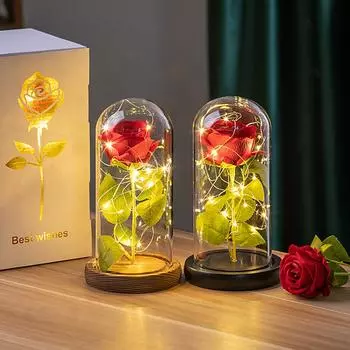 Artificial Flowers LED Red Rose Creative Valentine s Day Gift Rose in Glass Cover with Stand Light Up Rose Wedding Galaxy Rose