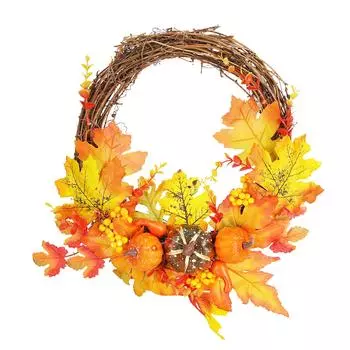 Artificial Leaf Pumpkin Wreath Door Window Fall Wreath for Halloween Christmas Decoration