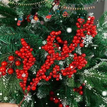 Artificial Red Berries Stems Fake Flower Simulation Christmas Red Holly Berry Branch DIY Wreath Xmas Party Home Table Decoration 5PCS