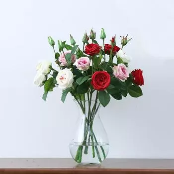Искусственная роза Feel Three Head Tea Rose Имитация букета Свадебные розы Украшение интерьера для дома Искусственные цветы белый