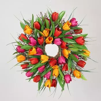 Artificial Spring Flowers Tulip Decor Window Wall Party Door Decorations Wreath