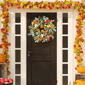 Artificial Wreath Front Door Punkin Berry Branches Mixed Leaves Thanksgiving Wreath Door Wreath For Halloween Thanksgiving Indoor Outdoor One Size