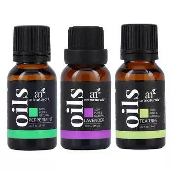 artnaturals, set of 3 major essential oils, lavender, tea tree, peppermint, set of 3, 15 ml (0.50 fl oz) each