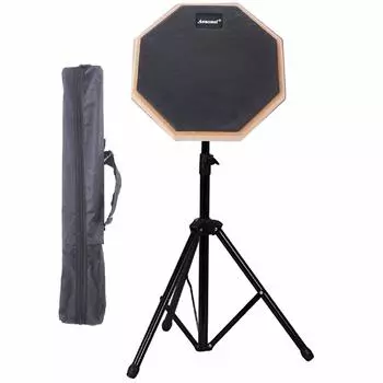 Asanasi Drum Practice Pad Training Pad 8 дюймов Стойка Сумка для хранения в комплекте Резиновая Высокая Пуля Черный