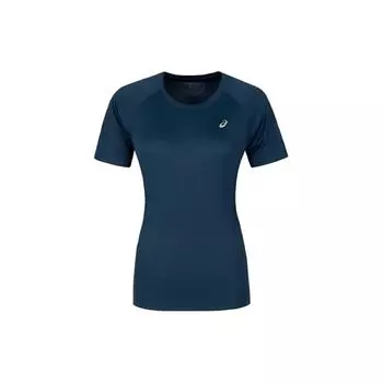 Asics Логотип с круглым вырезом, дышащая, удобная, повседневная, спортивная, с коротким рукавом, женская футболка, топы, темно-синяя 2012D024-405 L