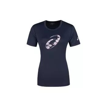 Женская футболка с круглым вырезом и логотипом Asics, с коротким рукавом, мягкая и удобная, спортивная, темно-синяя 2032D020-402 M