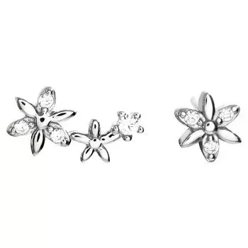 Асимметричные серьги-гвоздики с цветком из циркона, изысканные маленькие серьги, женские дизайнерские серьги Sense Small Fresh Literary Flower Copper (white gold with ear plugs)