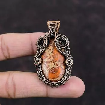 Asteroid Jasper Pendant Copper Wire Wrapped Pendant Handmade Pendant Asteroid Jasper Jewelry Gemstone Pendant Wire Wrap Jewelry Gift For Her