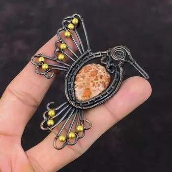 Asteroid Jasper Pendant Copper Wire Wrapped Pendant Handmade Bird Pendant Elegant Jewelry Beautiful Gemstone Pendant Copper Jewelry For Gift