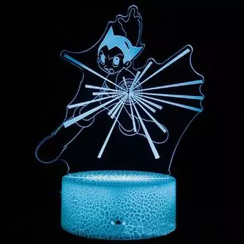 Astro Boy Kids 3D Night Light 7/16 Colors Variable with Remote Control, Room Decoration, Kids Boys Christmas Gift 7 colors no remote синий