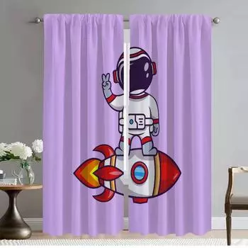 Astronaut Cartoon Kitchen Curtains for Camera Halloween Decoration Window Curtain for Room 2 Panel Partition Shades Living Child W50xH70cmx2pcs-CL