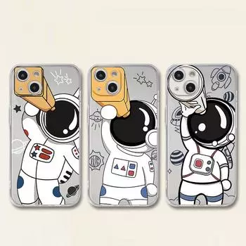 Astronaut Cute Case For iPhone 14 11 12 Pro 13 Pro Max XR XS X 6s 7 8 Plus SE 2020 13 Mini Luxury Shockproof Clear Cover iPhone 14 Pro Max