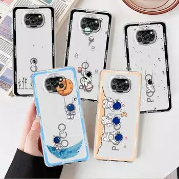 Astronaut Cute Clear Case For Xiaomi Mi Poco X3 NFC M3 Pro F3 F1 11 Lite 12 Redmi Note 10 9S 8 7 9 Soft Phone Cover Xiaomi Poco M3