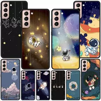 Astronaut Transparent Case for Samsung Galaxy S22 Ultra Phone Cover S21 S20 FE S10 S9 S8 Plus S10e S7 Edge Black Soft Silicone Samsung S22 5G