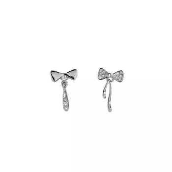 Asymmetrical Bow Earrings Fashionable Short Zircon Earrings Temperament Creative Trend Niche Design Gift Copper (with ear plugs)