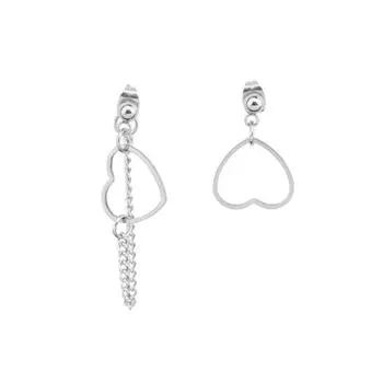 Asymmetrical Hollow Love Earrings Long Versatile Xiaohongshu Fringed Chain Heart Earrings Women Copper (white gold with ear plugs)