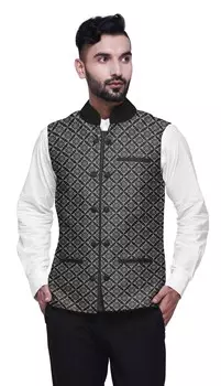 Atasi Artistic Printed Wedding Jackets For Men Nehru Jacket Waist Coat For Wedding & Festive Large чёрный