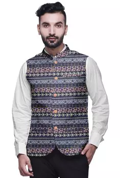 Atasi Light Peach Patchwork Печатные свадебные куртки для мужчин Nehru Jacket Waist Coat For Festive Large персиковый