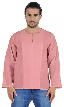 Atasi Long Sleeve Kurta For Men Solid Slub Cotton Round Neck Ethnic 3XL светло-розовый
