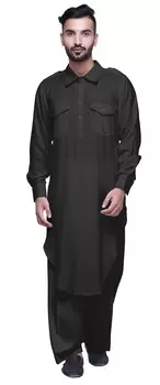 Atasi Pathani Kurta Pajama For Men Long Kurta Pajama Casual Clothing Large чёрный